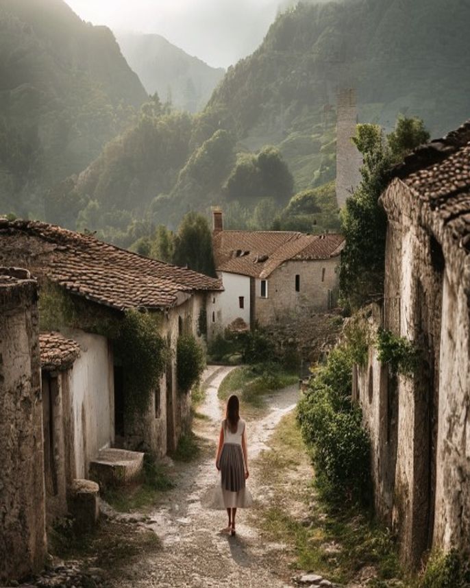 Calle empedrada de un pueblo de montaña del Bierzo